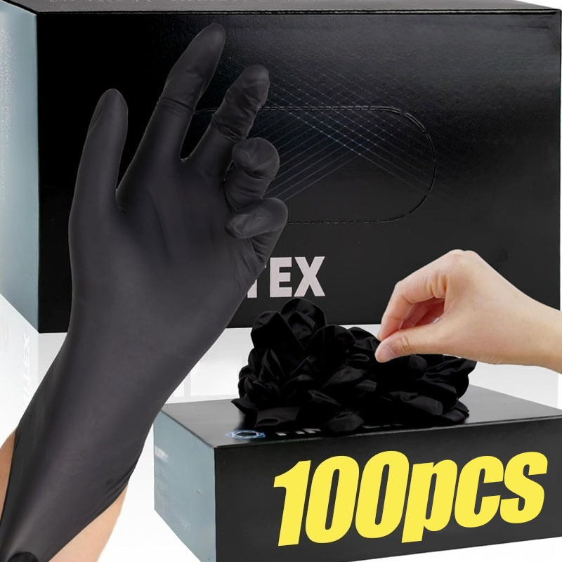 Latex Disposable Glove - قفازات سوداء للاستخدام مرة واحدة للجنسين،