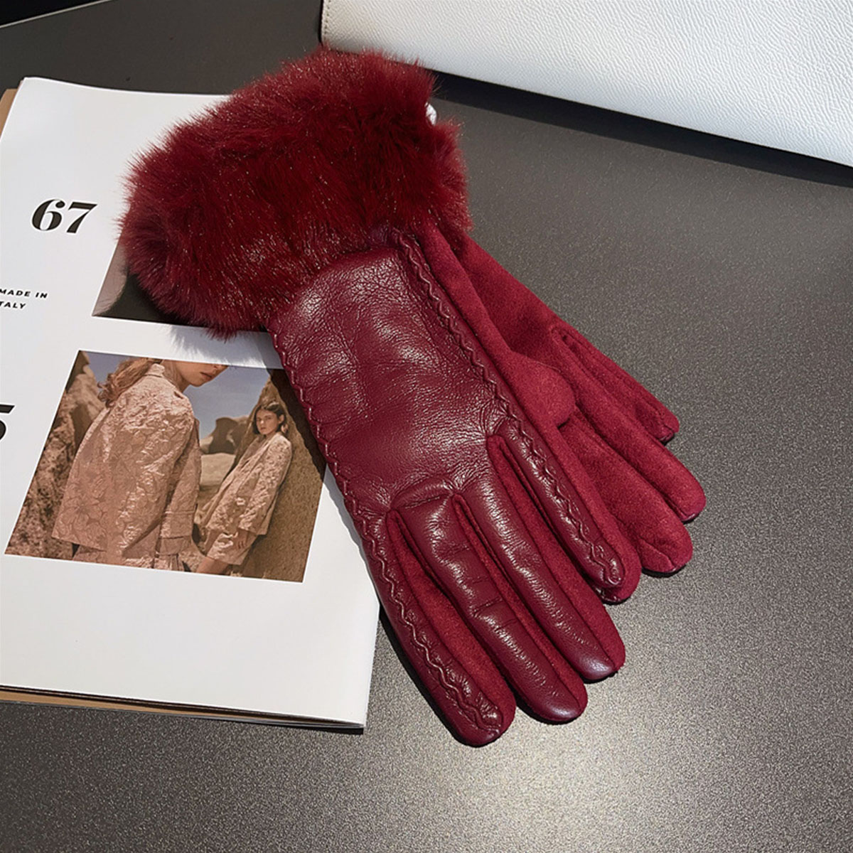 Leather Driving Glove - قفازات نسائية شتوية فاخرة من جلد