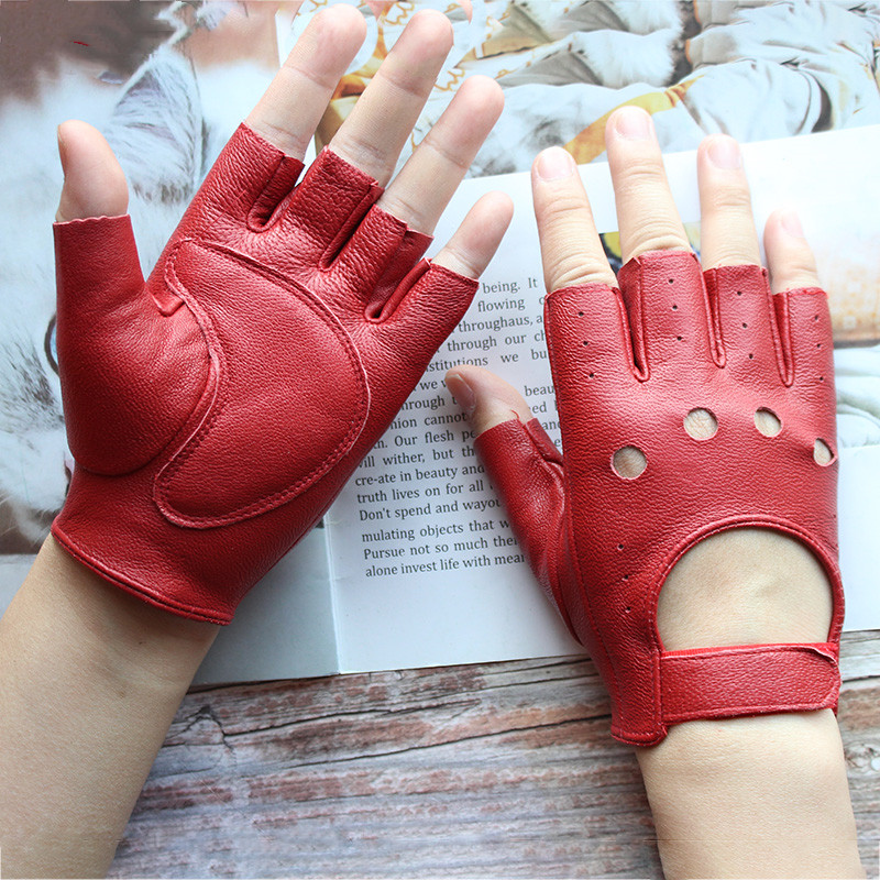 جديد المرأة جلد الغنم نصف اصبع - مراجعة Leather Driving Glove وسعره